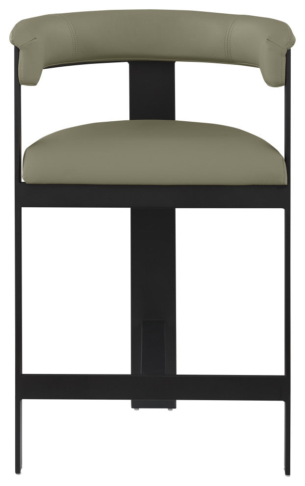 Romeo Upholstered Counter Stool, Olive, Vegan Leather, Matte Black Finish