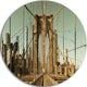 Manhattan Bridge In New York Brown, Cityscape Round Metal Wall Art, 23"