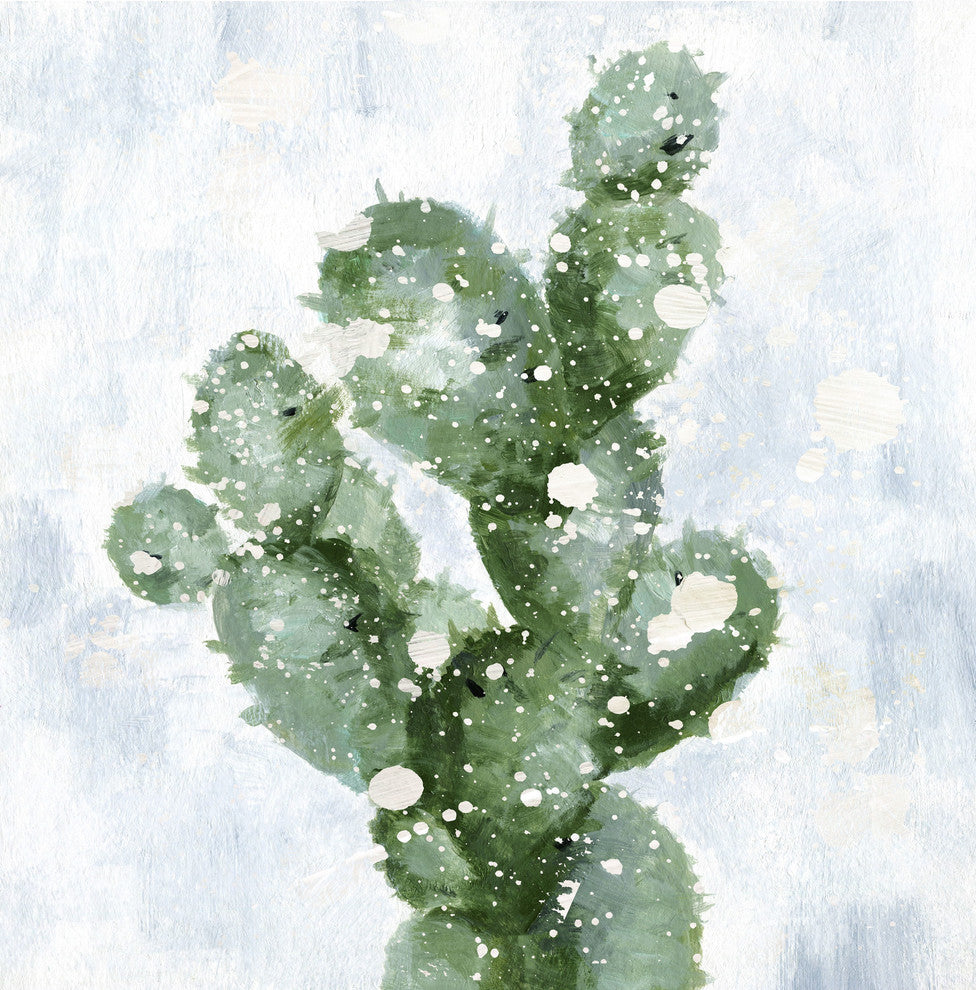 "Cactus with Snow" Painting Print on Wrapped Canvas, 18"x18"