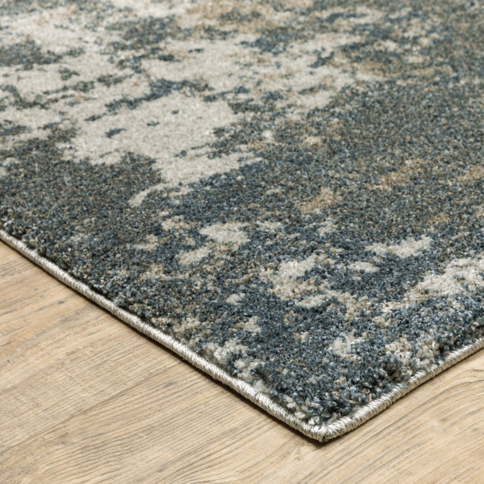 Alistair Distressed Abstract Teal/ Grey Indoor Area Rug, Teal, 5'3"x7'6"