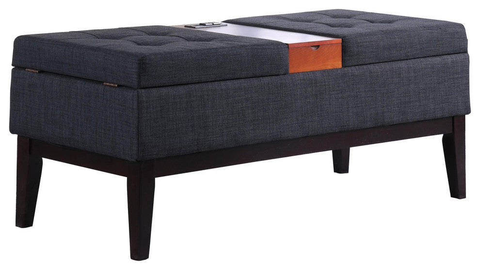 Gray Dual Lift Storage Bench With Charging Station