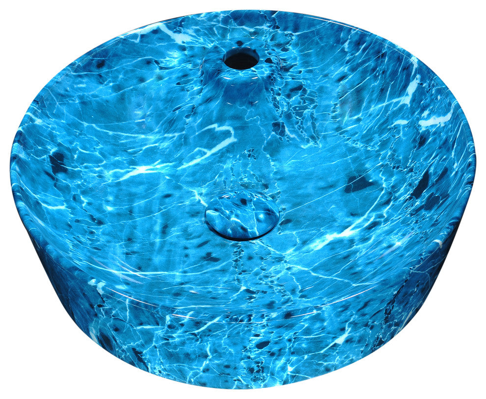 Marbled Series Ceramic Vessel Sink, Marbled Ocean Finish
