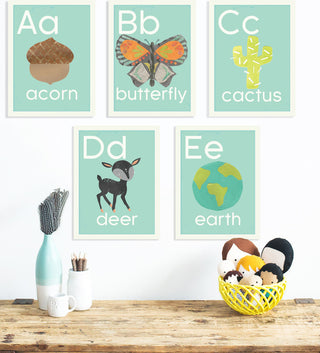 Blue Nature Alphabet Card, Print , 26 Piece Set, 5"x7"