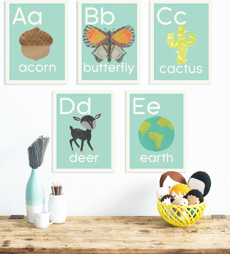 Blue Nature Alphabet Card, Print , 26 Piece Set, 5"x7"