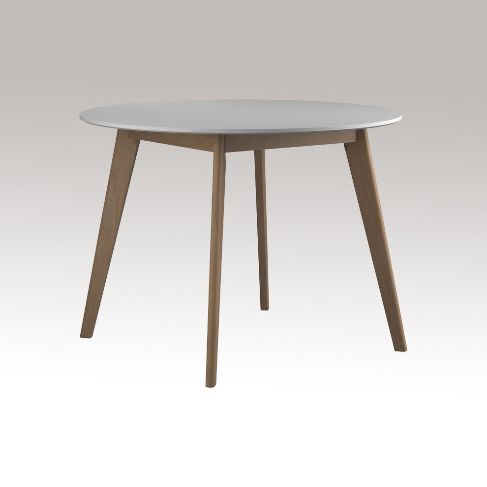 Two-tone Round Dining Table, White and Natural
