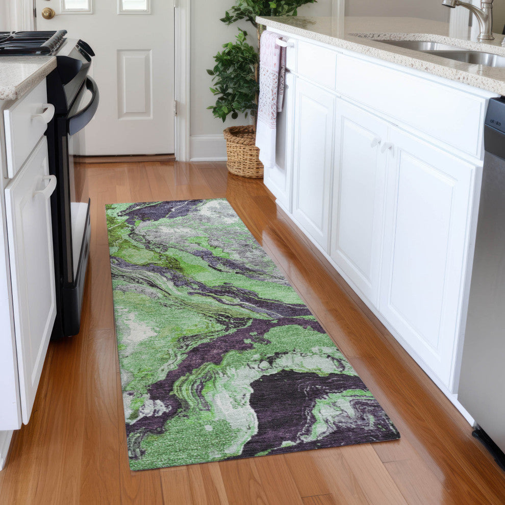Machine Washable Indoor/Outdoor Chantille ACN1908 Green 2'3" x 7'6" Runner Rug