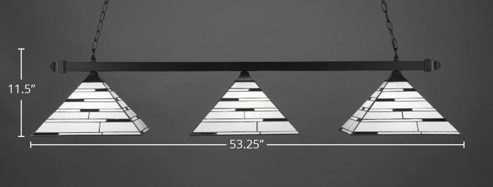 Square 3-Light Bar with Square Fitters, Matte Black/Pearl Ebony Art