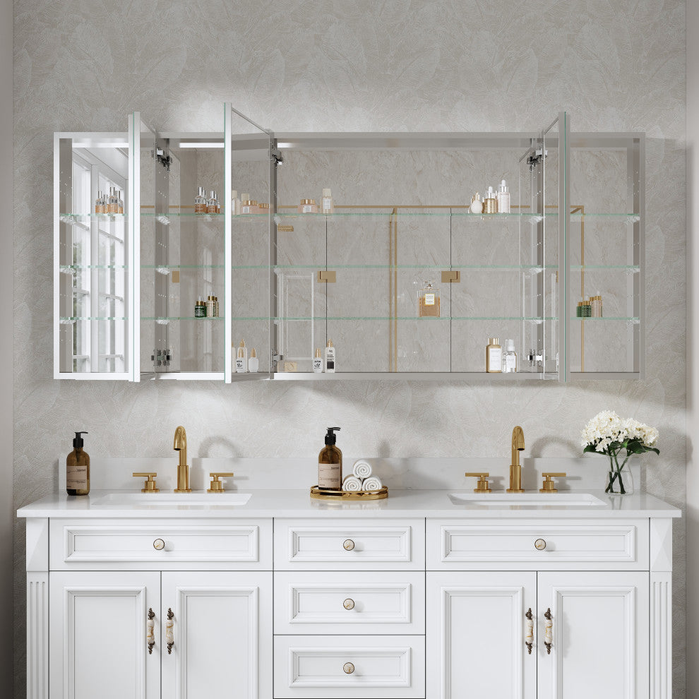 Recessed/Surface Mount Bathroom Medicine Cabinet, Reverse Installation, 72"x30"-