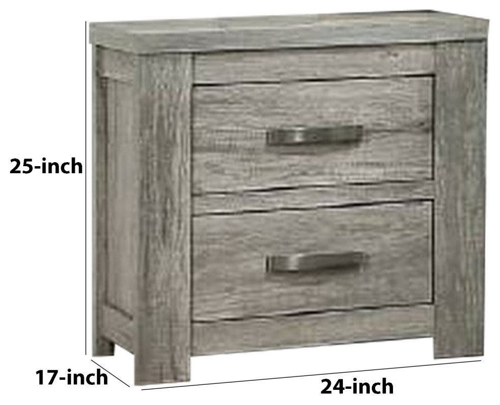 Benzara BM232687 Wooden Nightstand With 2 Drawers and Metal Bar Handles, Gray