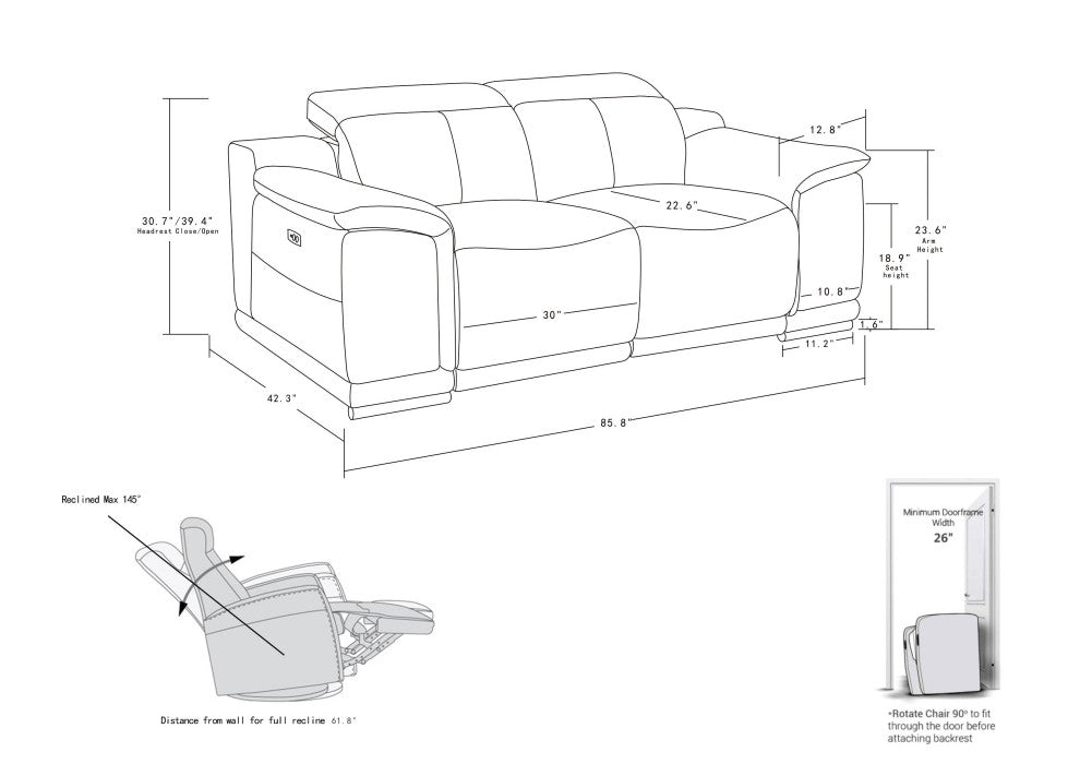 Veneto Italian Leather Power Reclining Sofa Camel
