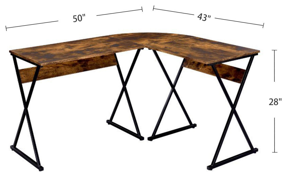 Wooden L-Shaped Top Writing Desk, Weathered Oak