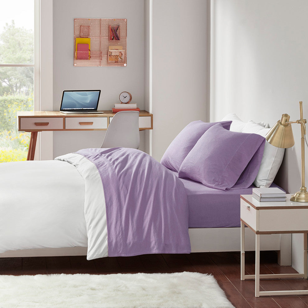 Intelligent Design Cotton Blend Jersey Knit All Season Sheet Set, Purple