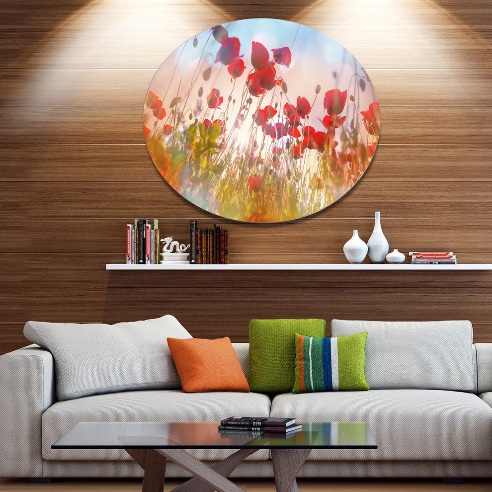 Cute Poppy Flowers In Sunlight, Flower Large Disc Metal Wall Art, 36"