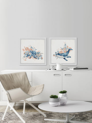 Octopus and Whale Diptych, 2-Piece Set, 24x24 Panels