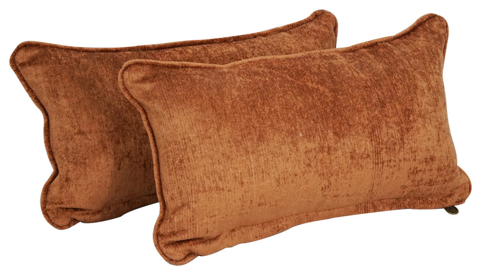 18" Double-Corded Jacquard Chenille Throw Pillows, Set of 2, Rust Solid
