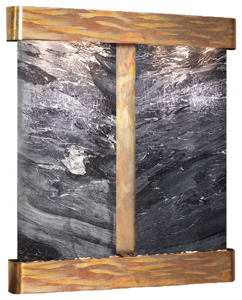 Cottonwood Falls Water Fountain, Black Spider Marble, Rustic Copper, Round