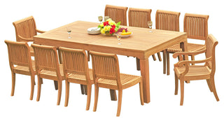 11-Piece Teak Set, 122" Rectangle Table, 10 Giva Chairs, Sunbrella Cushion