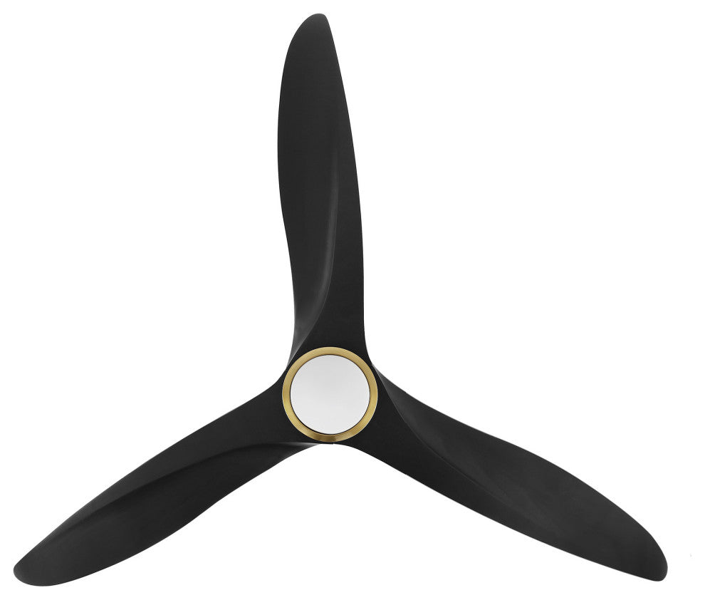52" Solid Wood 3-Blade LED Ceiling Fan With Remote Control and Light Kit, Gold/Black