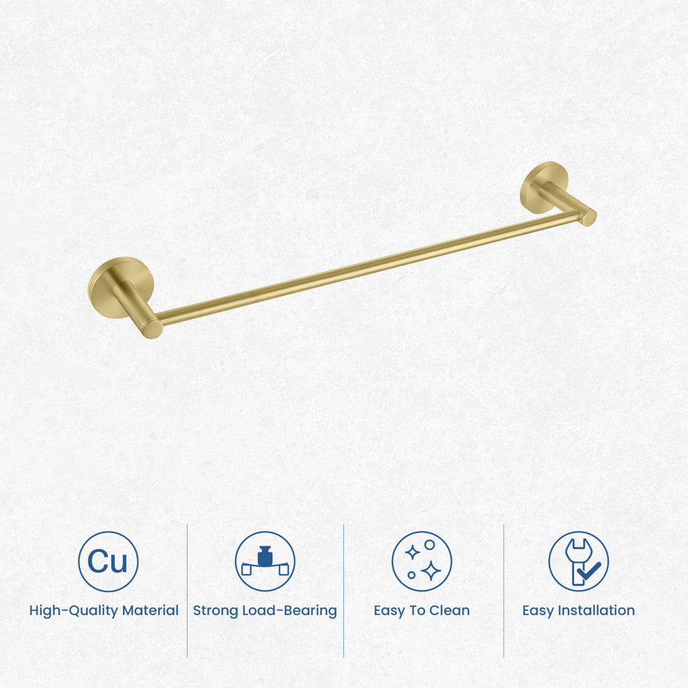 Circular Bathroom 18" Towel Bar, Brushed Gold