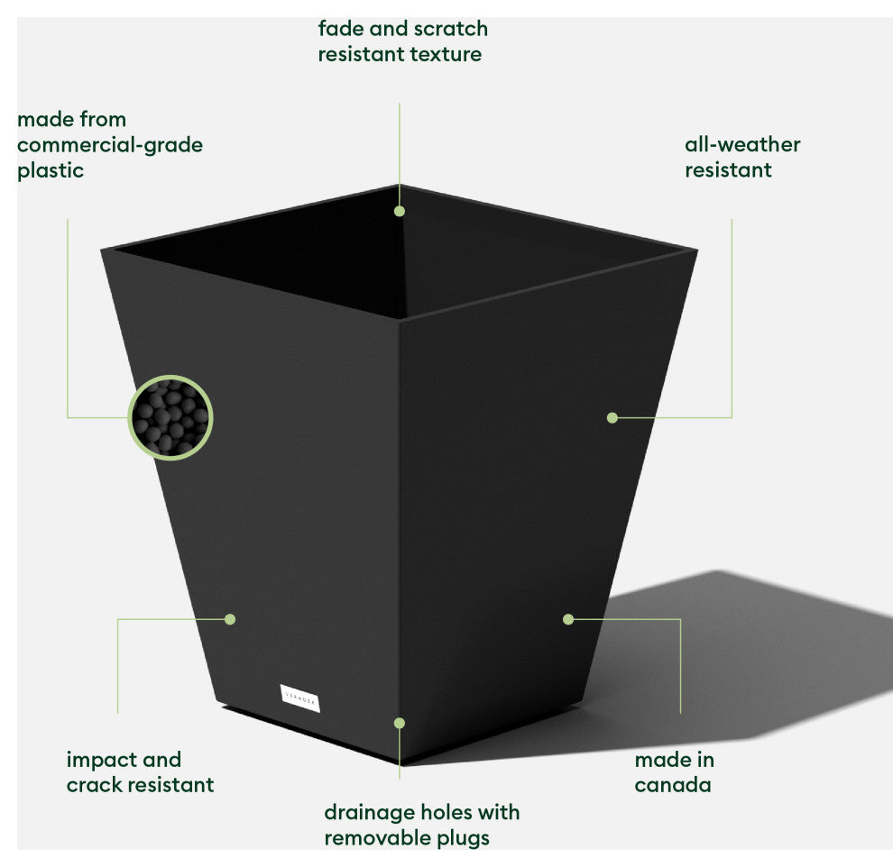 Nobleton Square Planter, Black, 18 Inch, 2 Pack
