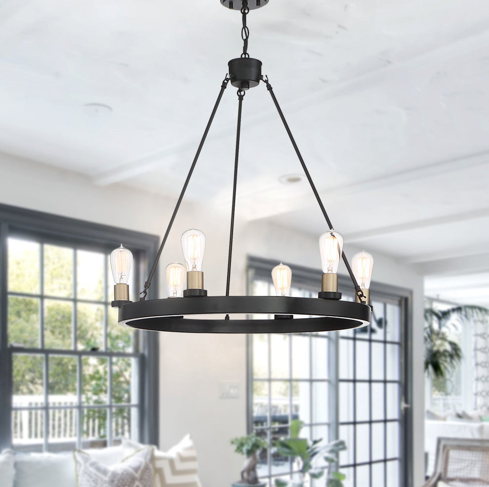 Farmhouse Vintage 6-Light Chandelier, Classic Black