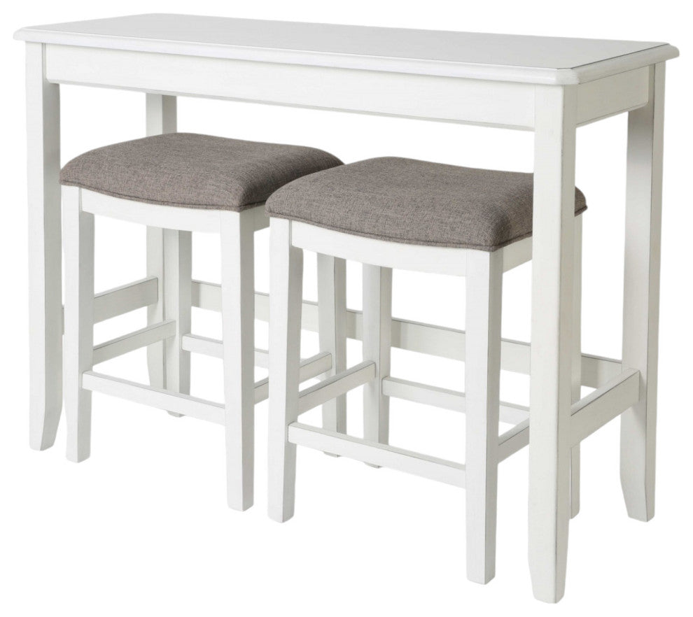 49" Three Piece White Rectangular Wood Bar Table With Stools