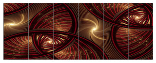 Brown Symmetrical Fractal Pattern, Floral Canvas Art Print, 70"x28", 6 Panels