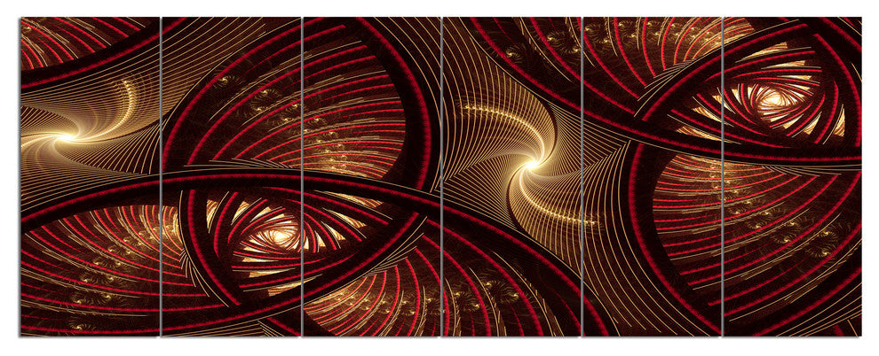 Brown Symmetrical Fractal Pattern, Floral Canvas Art Print, 70"x28", 6 Panels