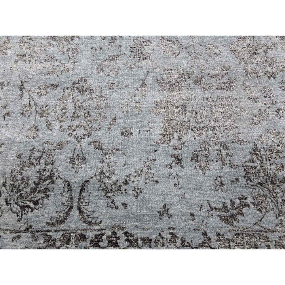 Silver Gray Wool and Silk Hand Knotted Persian Tabriz Design Rug, 8'10"x11'9"