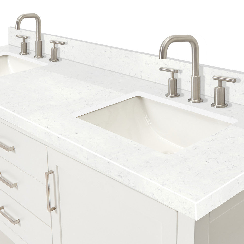 Ariel Bayhill 72" Double Rectangle Sink Bathroom Vanity, Carrara Quartz