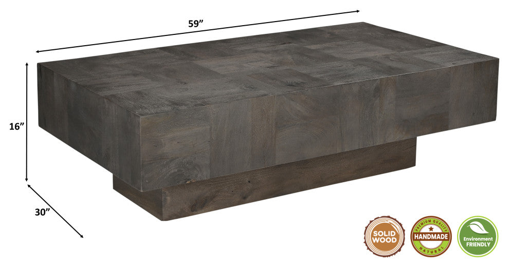 Camilla 2-piece Solid Wood Living Room Table Set, Dark Gray, Rectangular