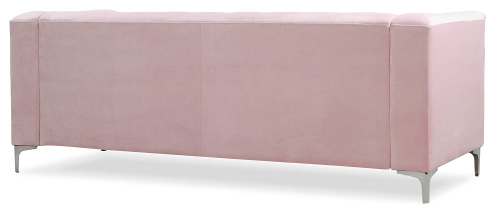 Pompano Velvet Button Tufted Sofa with Chaise, Pink