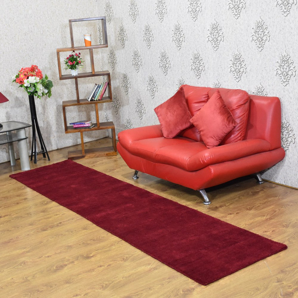 Hand Knotted Loom Silk Mix Area Rug Solid Red