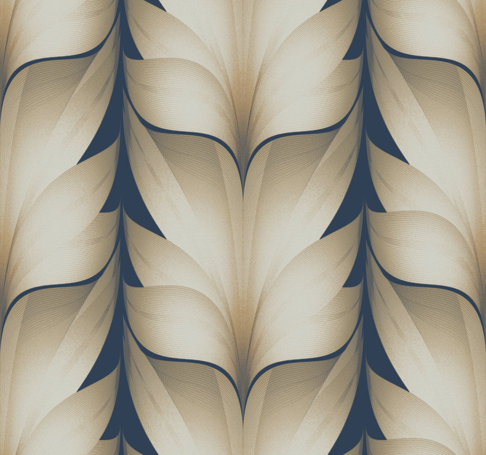 Navy Lotus Light Stripe Wallpaper