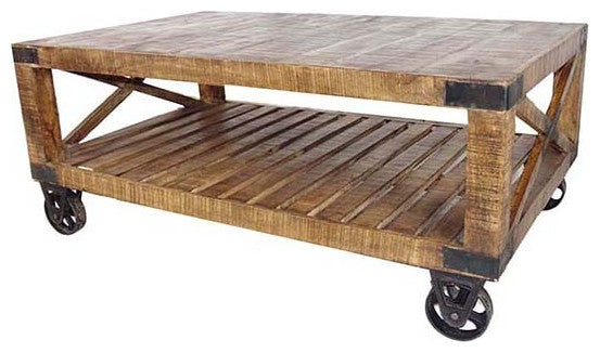 Traditional Cart Style Wooden Coffee Table