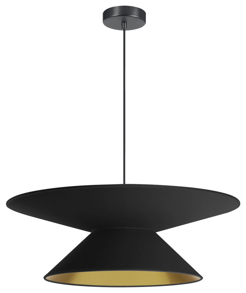 Patricia Incandescent Pendant, Matte Black with Black / Gold Shade