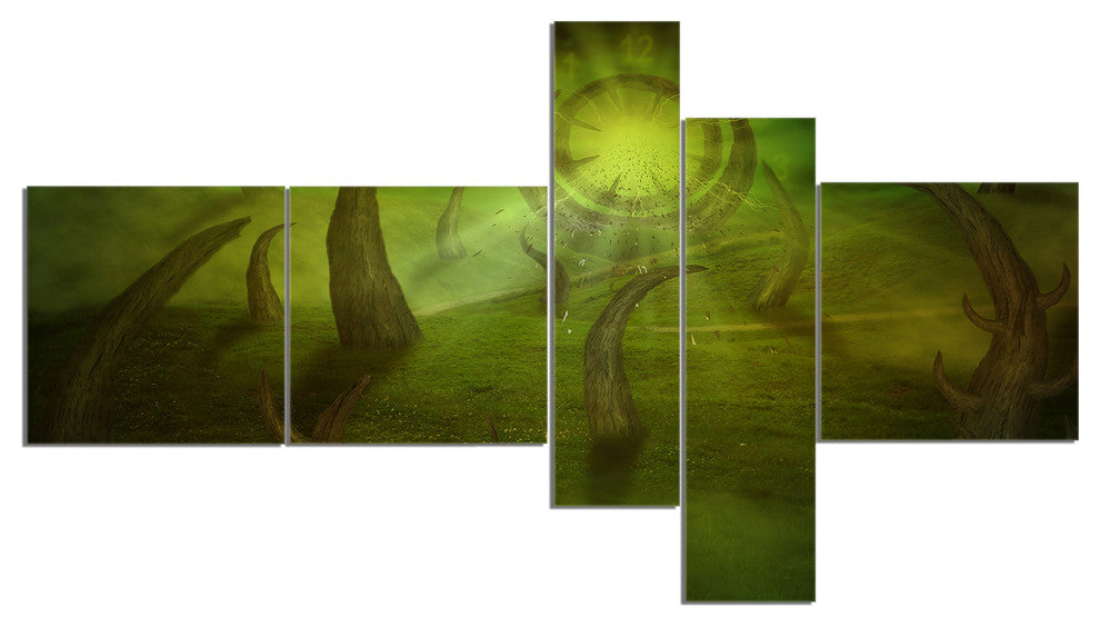 Green Time Travel, Abstract Canvas art print, 60"x32", 5 panels