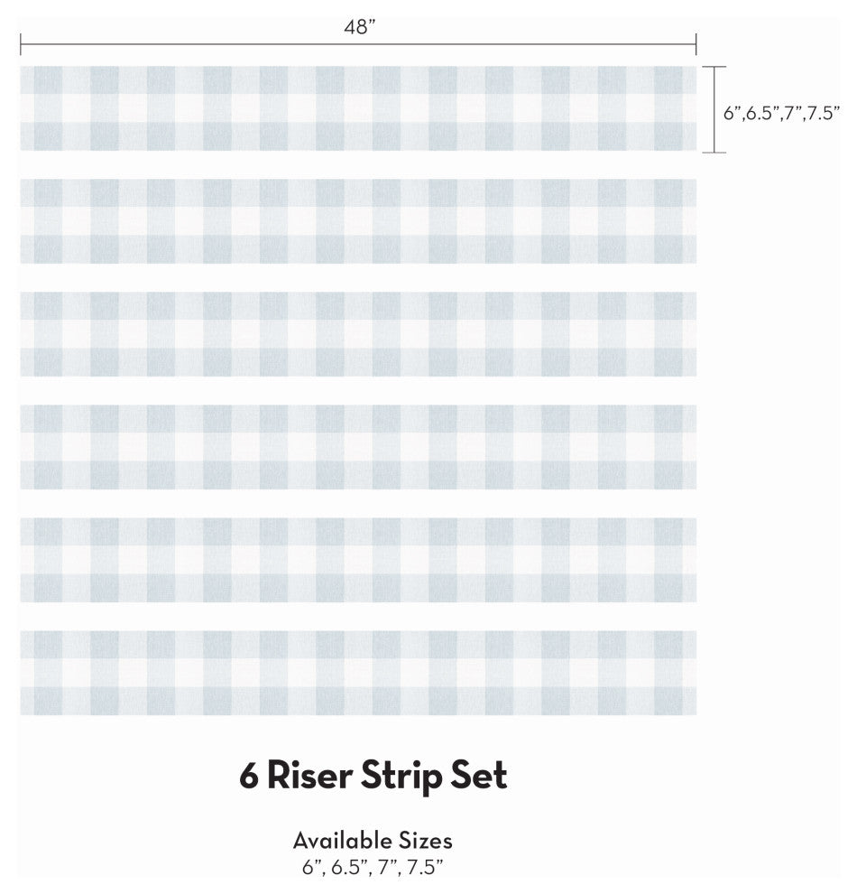 Checkered Fabric Look Peel & Stick Stair Riser Strips, Blue, 48"x7", Set of 6