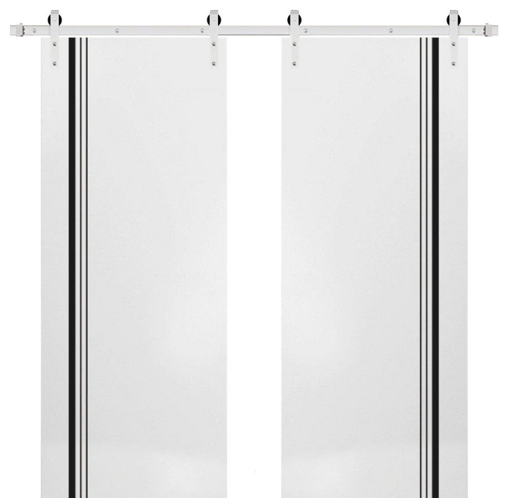 Sturdy Double Barn Door 64 x 80 with | Planum 0011 White Silk with  | 13FT