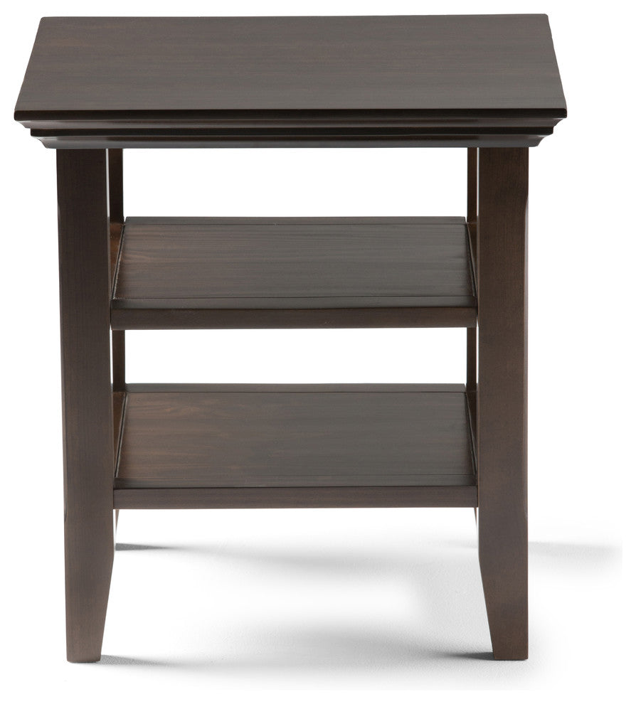 Acadian Solid Wood 19 Inch Wide Square Transitional End Table In Brunette Brown
