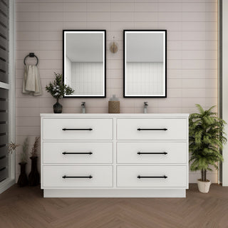 Victoria 60" Double Sink Solid Wood Bath Vanity, Glossy White