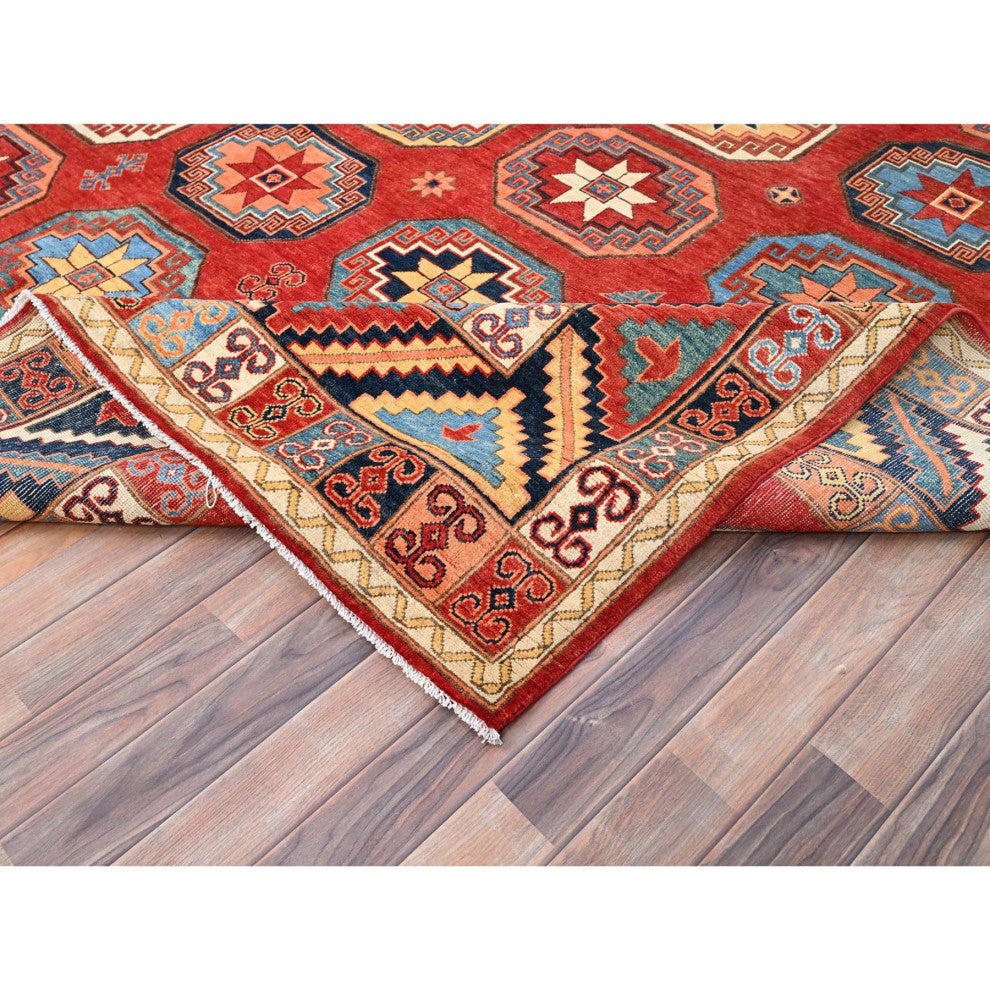 Cardinals Red Afghan Ersari Design Hand Knotted Natural Wool Rug 10'x13'10"