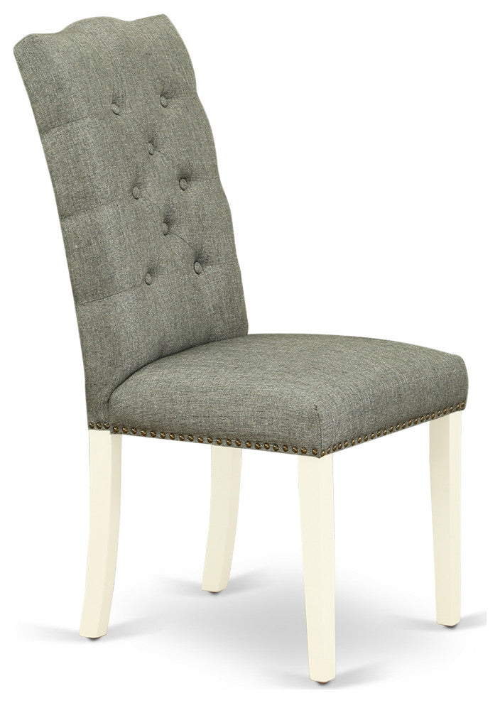 5 Pc Dinette Set, Linen White Table, 4 Chairs Button Tufted Back, Linen White