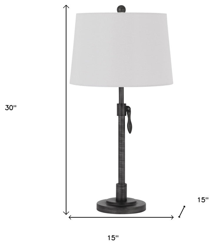30" Silver Metal Adjustable Table Lamp With Off White Empire Shade