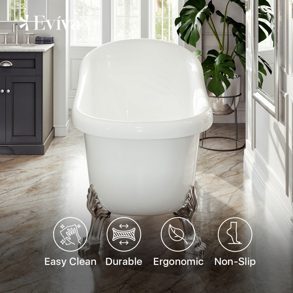 Eviva Stella 67 in. White Acrylic Clawfoot Bathtub