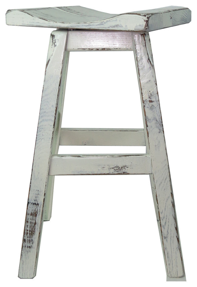 Swivel White Distressed Saddle Seat Bar Stool, 24"