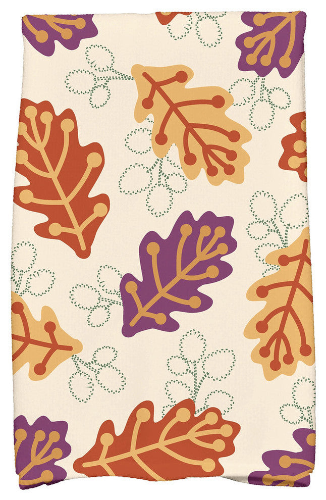 Retro Leaves Floral Print Hand Towel, Purple