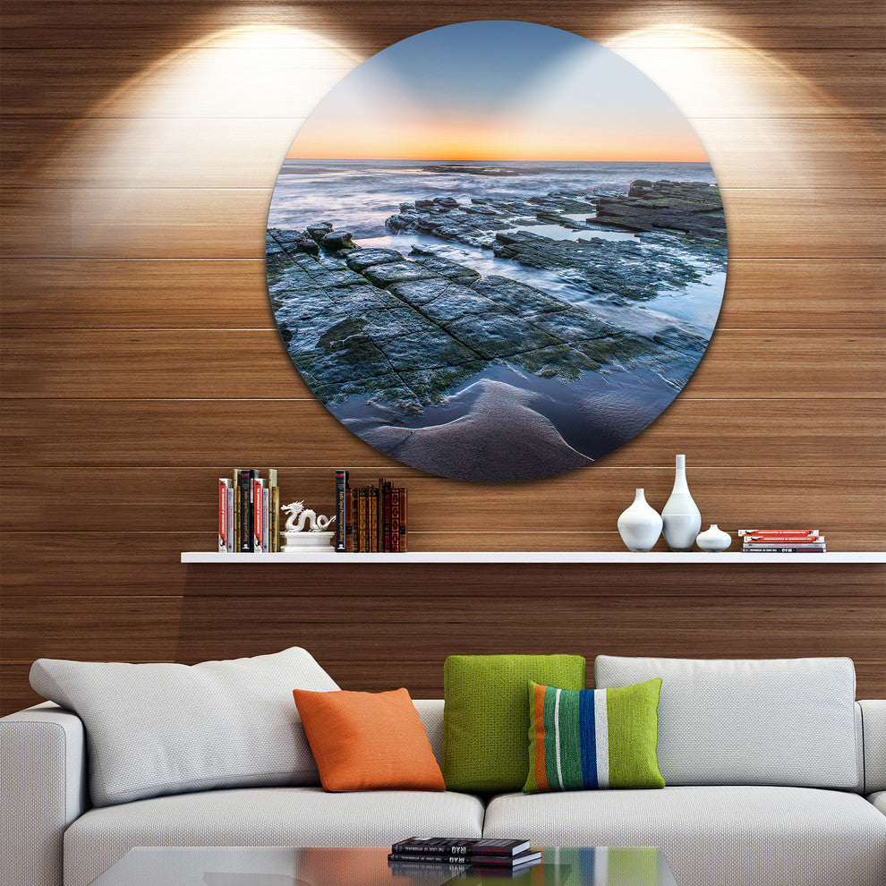 Sunrise Over Wide Sydney Ocean, Seashore Round Metal Wall Art, 11"