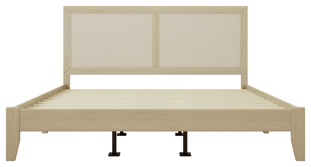 Gdf Studio Mid-century Solid Wood Platform Bed With Rattan Headboard
