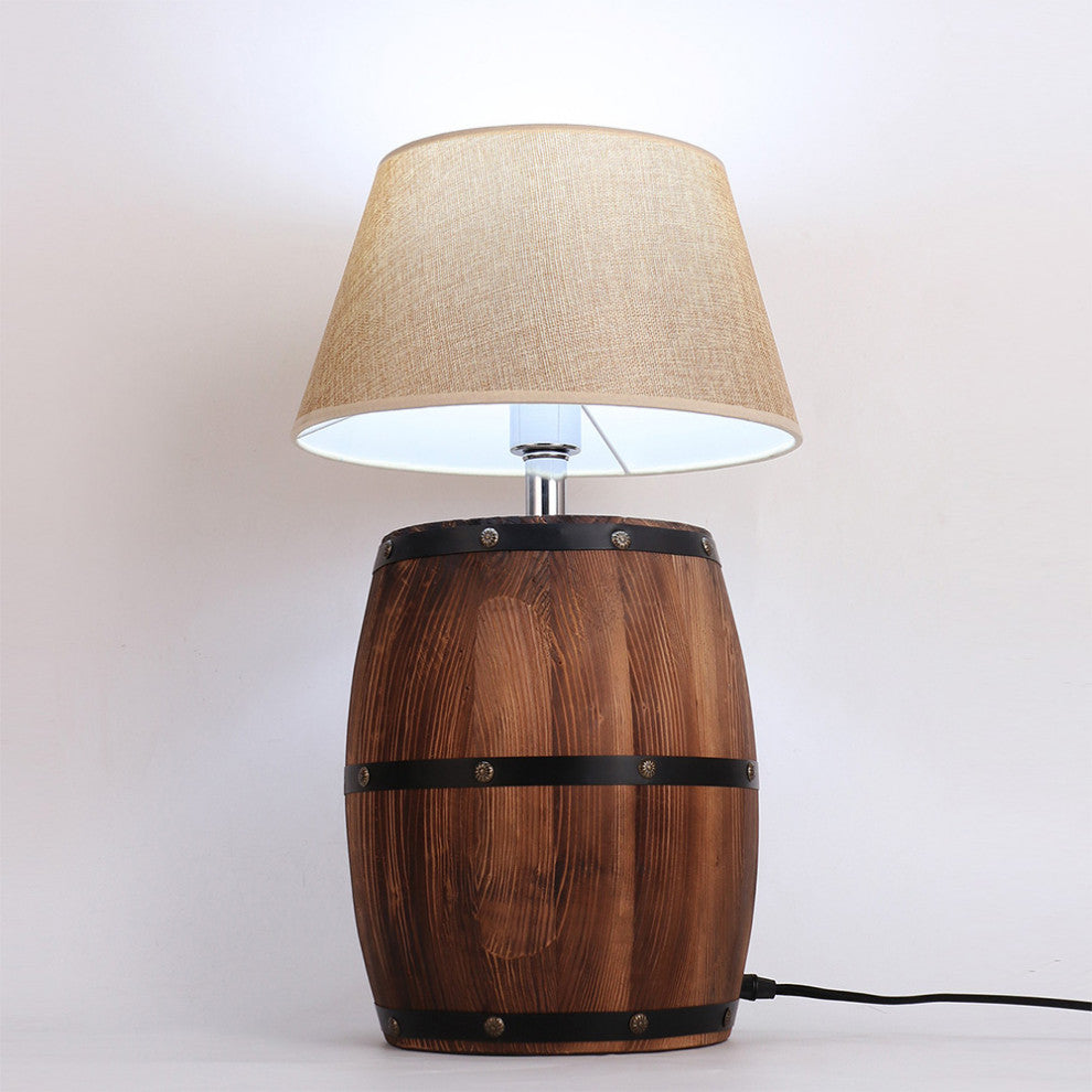 Industrial Wood Wine Barrel LED Table Lamp For Bedroom, Bar